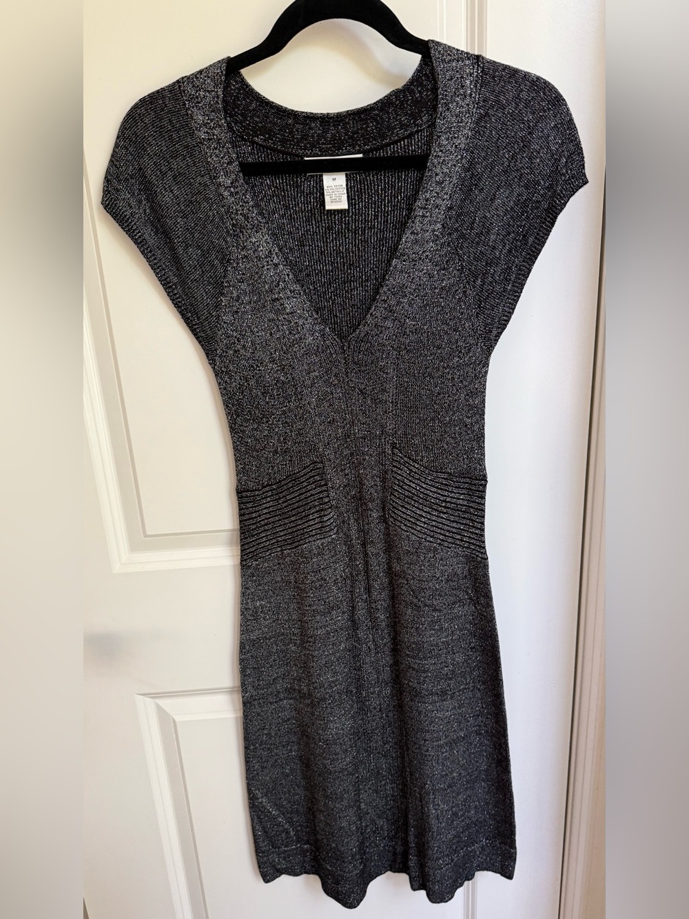 KENAR Knit V-Neck Cap Sleeve Dress in Dark Gray
